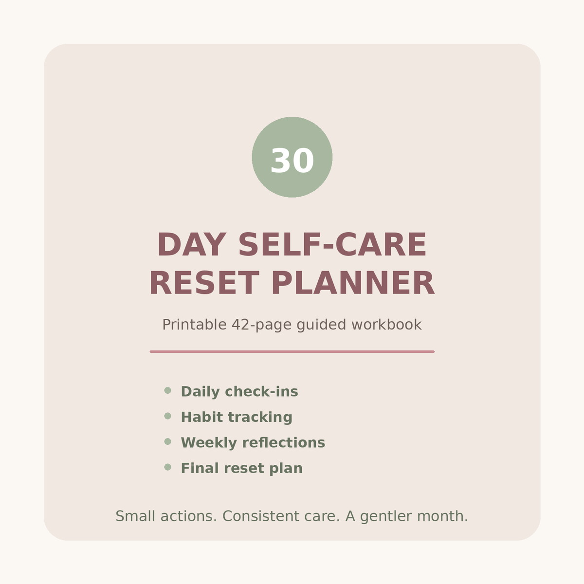 30-Day Self-Care Reset Planner printable workbook cover