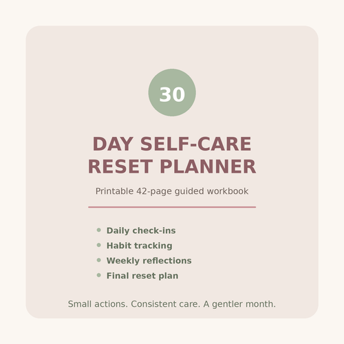 30-Day Self-Care Reset Planner printable workbook cover