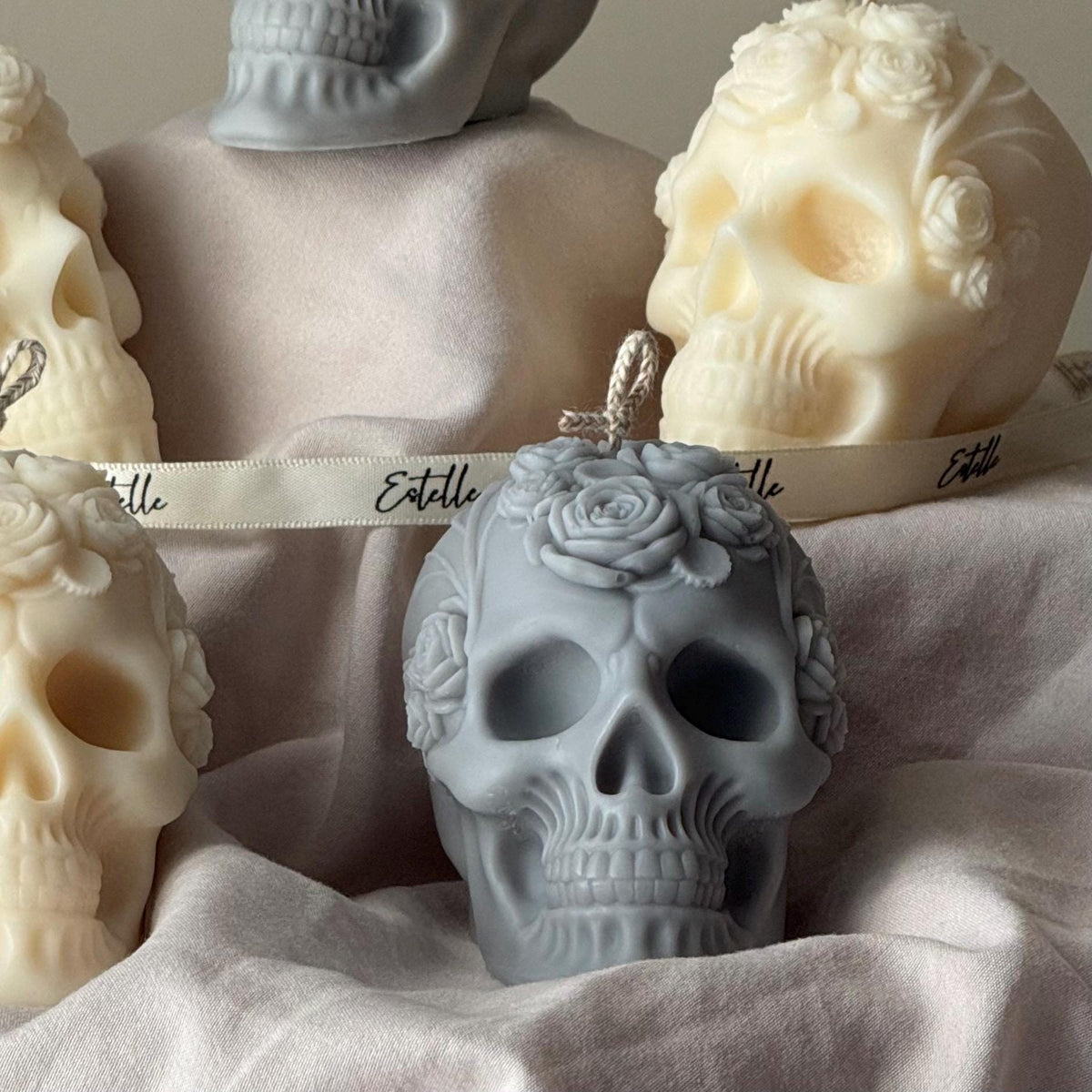 Floral Skull Soy Wax Candle – Halloween Gift