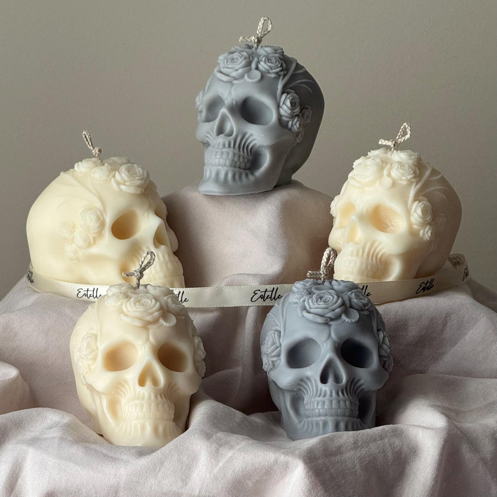 Floral Skull Soy Wax Candle – Halloween Gift