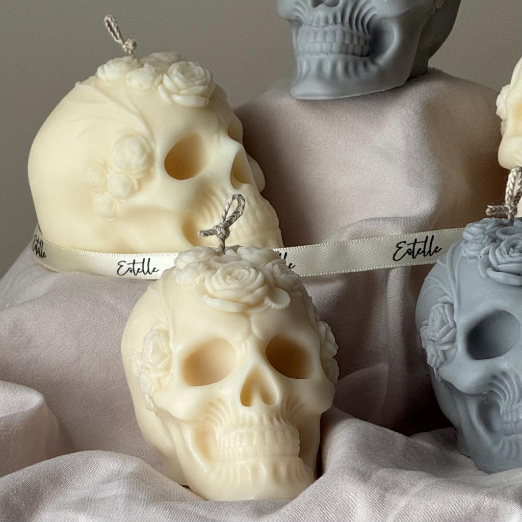 Floral Skull Soy Wax Candle – Halloween Gift