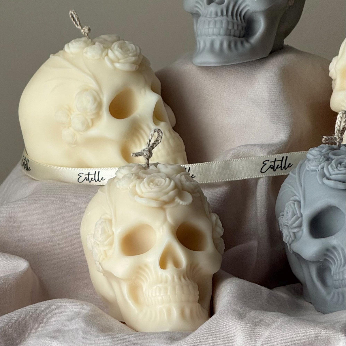 Floral Skull Soy Wax Candle – Halloween Gift