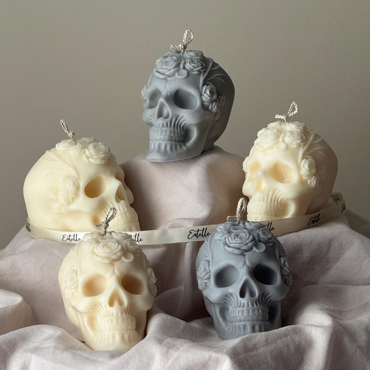 Floral Skull Soy Wax Candle – Halloween Gift